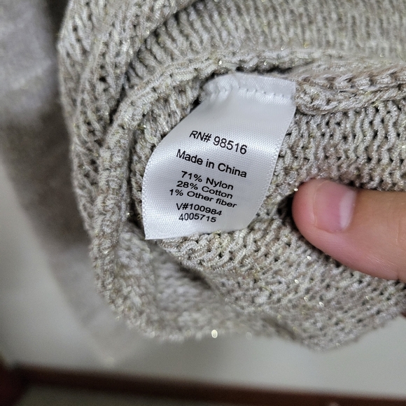 Coldwater Creek Tan Shimmer Cardigan Sweater Soutache Chunky Closure Golden Sz S - Picture 5 of 6